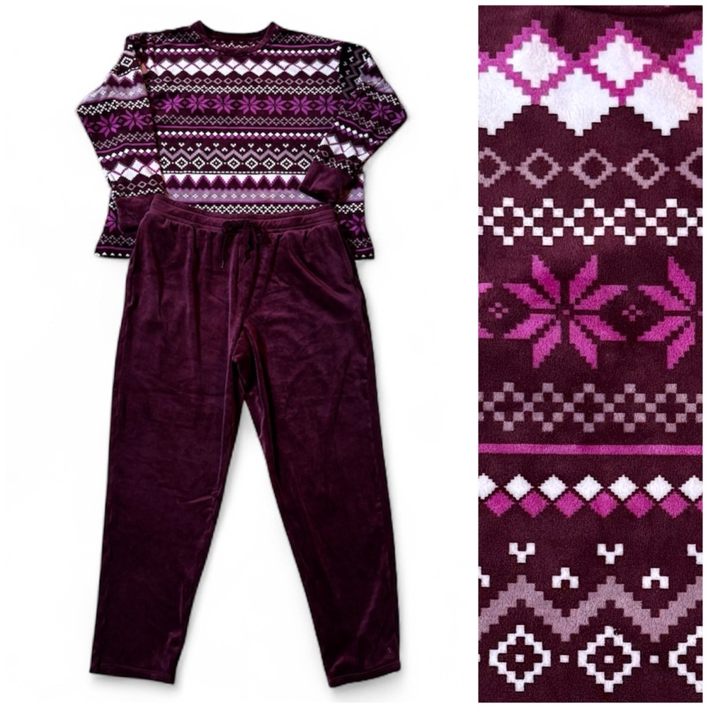 Cuddl Duds Women's Plum & Magenta Fair Isle Plush Pajama Set
